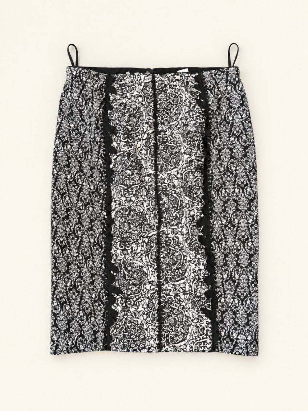 Beguile by Byron Lars Black White Damask Pencil Skirt 4